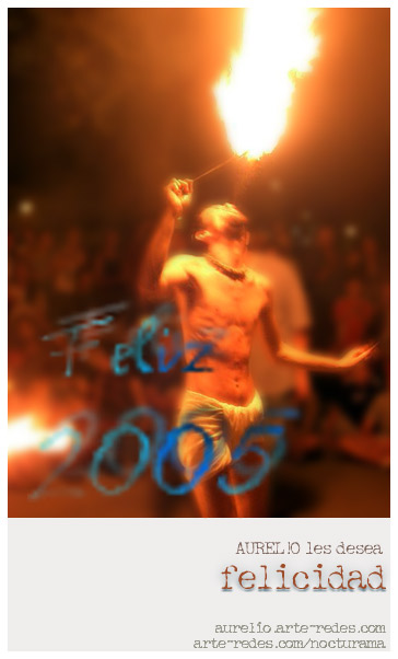 felicidad para este 2005.  foto a faquir argentino en la Fira de Teatre al Carrer de Tàrrega (Lleida).